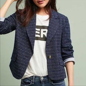 Anthropologie Cartonnier Michel Navy Tweed Blazer